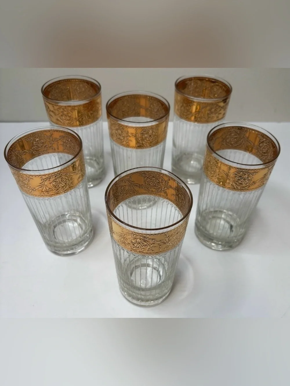 CULVER TYROL VINTAGE HIGHBALL GLASSES 22KT GOLD RIM - Picture 1 of 6